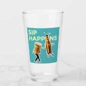 "Sip Happens" quirky and light-hearted Beer Glass Glas (Vorderseite)