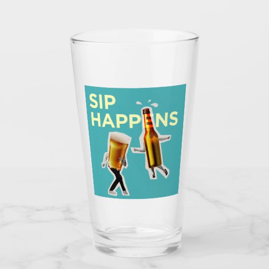 "Sip Happens" quirky and light-hearted Beer Glass Glas (Vorderseite)