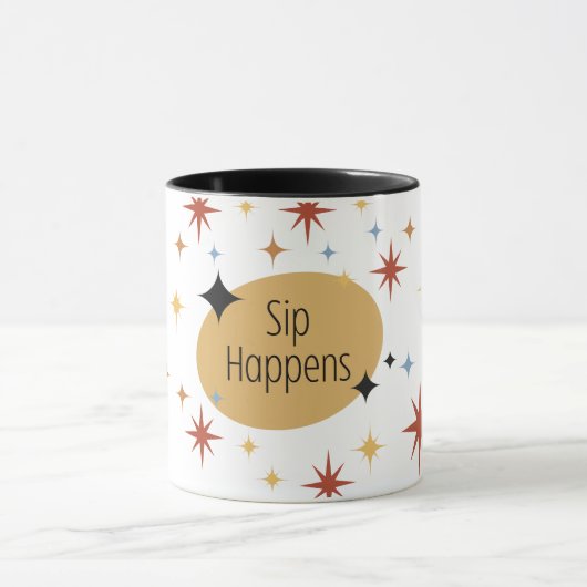 Sip Happens - Retro Mitte des Jahrhunderts Moderne Tasse (Zentrum)