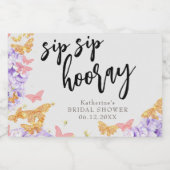 Sip Hooray Boho Butterfly Botanisches Brautparty Schaumweinetikett (Einzelnes Label)