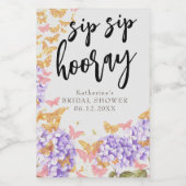 Sip Hooray Boho Butterfly Hydrangea Brautparty Weinetikett (Einzelnes Label)