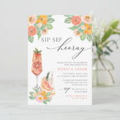 Sip Hooray Bright Cocktail Brautparty Invit Einladung (Stehend Vorderseite)