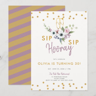 Sip Hooray Bubbly Floral Rose Gold 30. Geburtstag Einladung