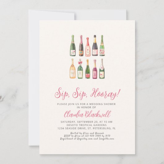 Sip Hooray Champagner Brautparty Einladung (Vorderseite)