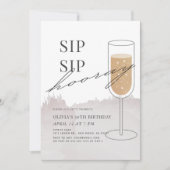 Sip Hooray Gold Champagne Gray Geburtstag Einladung (Vorderseite)