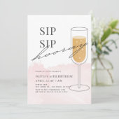 Sip Hooray Gold Champagner Pink Geburtstag Einladung (Stehend Vorderseite)