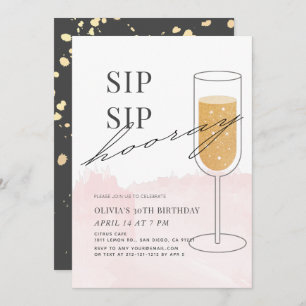 Sip Hooray Gold Champagner Pink Geburtstag Einladung