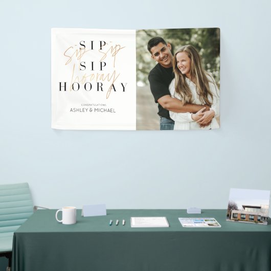 Sip Hooray Modern Gold Script Engagement Party Banner (Messeveranstaltung)