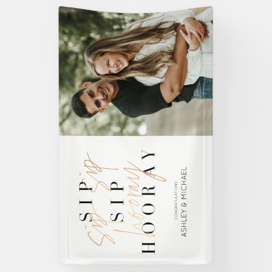 Sip Hooray Modern Gold Script Engagement Party Banner (Vertikal)
