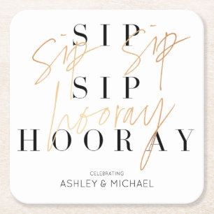 Sip Hooray Moderne Black Gold-Engagement Party Rechteckiger Pappuntersetzer