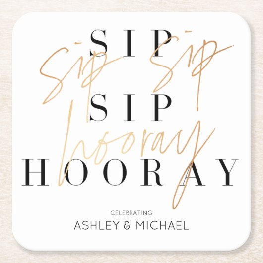 Sip Hooray Moderne Black Gold-Engagement Party Rechteckiger Pappuntersetzer (Vorderseite)