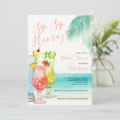 Sip Hooray Tropical Cocktails Brautparty Einladung (Stehend Vorderseite)
