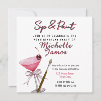 Sip & Paint Art 40. Geburtstag Einladung