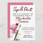 Sip & Paint Art 40. Geburtstag Einladung (Vorne/Hinten)