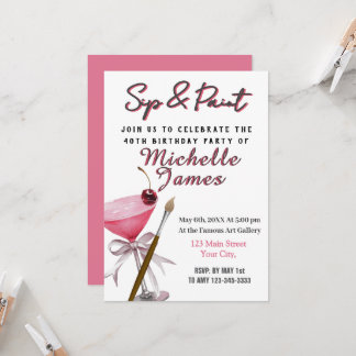 Sip & Paint Art 40. Geburtstag Einladung