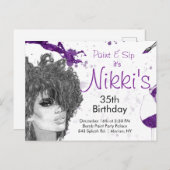 Sip & Paint Birthday Invite Einladungspostkarte (Vorne/Hinten)