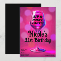 Sip & Paint Pink Wine Glass 21. Geburtstag Party