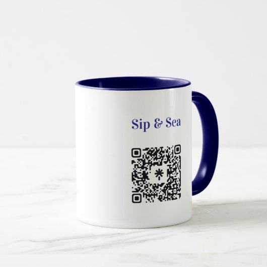 Sip & Sea Coffee Mug with QR Code Tasse (VorderseiteRechts)