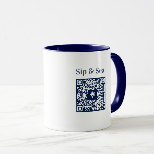 Sip & Sea Coffee Mug with QR Code Tasse (VorderseiteRechts)