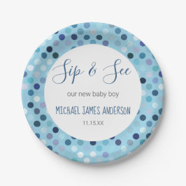 Sip & See Baby Boy Dusche Blue Polka Dots Pappteller