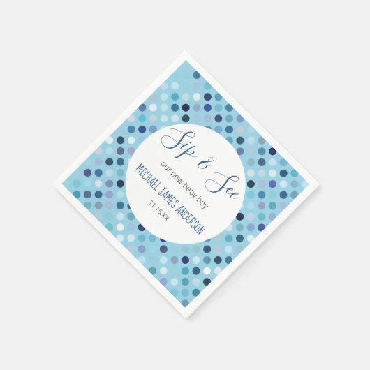 Sip & See Baby Boy Dusche Blue Polka Dots Serviette (Ecke)