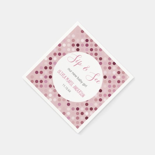 Sip & See Baby Girl Dusche Pink Polka Dots Serviette (Ecke)