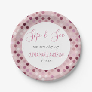 Sip & See Baby Girl Dusche Pink Polka Punkte Pappteller