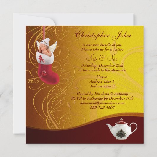 Sip & See Baby in Christmas Strumpf Babydusche Einladung (Rückseite)