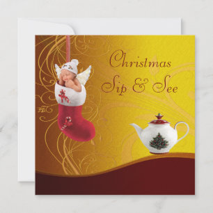 Sip & See Baby in Christmas Strumpf Babydusche Einladung