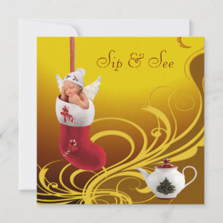 Sip & See Baby in Christmas Strumpf Babydusche Einladung