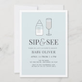 Sip & See Champagne Flasche Blue Baby Dusche Einladung (Vorderseite)