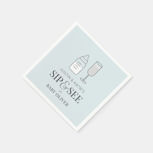 Sip & See Champagne Flasche Blue Baby Dusche Serviette (Ecke)