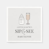 Sip & See Champagne Flasche Grau Baby Dusche Serviette (Vorderseite)