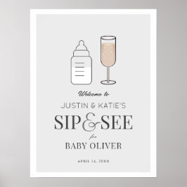 Sip & See Champagne Gray Baby Dusche Willkommen Poster