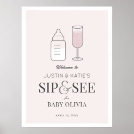 Sip & See Champagne Pink Baby Dusche Willkommen Poster