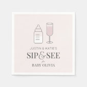 Sip & See Champagner Flasche Pink Baby Dusche Serviette (Vorderseite)
