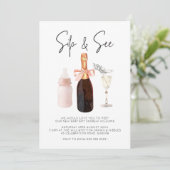Sip & See Elegant Watercolor Pink Baby Girl Einladung (Stehend Vorderseite)