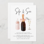 Sip & See Elegant Watercolor Pink Baby Girl Einladung (Vorne/Hinten)