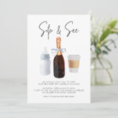 Sip & See Elegante Watercolor Blue Coffee Champagn Einladung (Stehend Vorderseite)