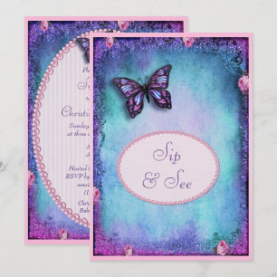 Sip & See Imitate Glitzer, Butterfly, Rose, Spitze Einladung