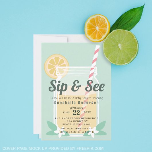 Sip & See Lemonade Mason Jar Babydusche Einladung