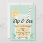 Sip & See Lemonade Mason Jar Babydusche Einladung (Vorderseite)
