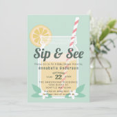 Sip & See Lemonade Mason Jar Babydusche Einladung (Stehend Vorderseite)