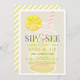 Sip & See Lemonade Mason Jar Beige Babydusche Einladung