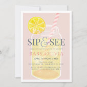 Sip & See Lemonade Mason Jar Pink Kinderdusche Einladung (Vorderseite)