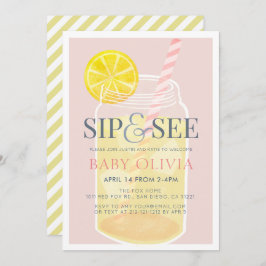 Sip & See Lemonade Mason Jar Pink Kinderdusche Einladung
