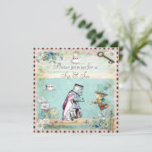 Sip & See Vintage Alice im Wunderland Babydusche Einladung (Stehend Vorderseite)