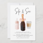 Sip & See Watercolor Champagner Kaffee Pink Einladung (Vorderseite)