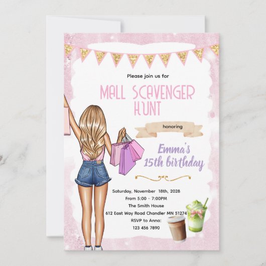 Sip Shop mall scavenger hunt Invitation Einladung (Vorderseite)