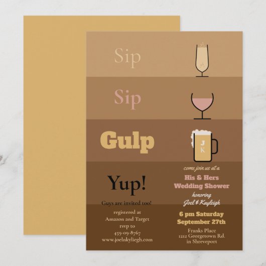 Sip Sip Gulp Polterabend Einladungen (Vorne/Hinten)